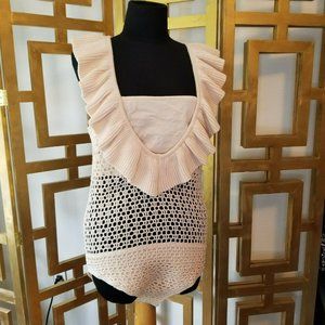 Kendall + Kylie Crochet Pink Bodysuit M Nude Festival Outfit One Piece Swim